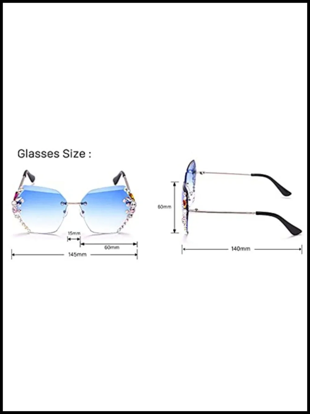 Square Crystal Sunglasses Rimless Rhinestone Party Shades